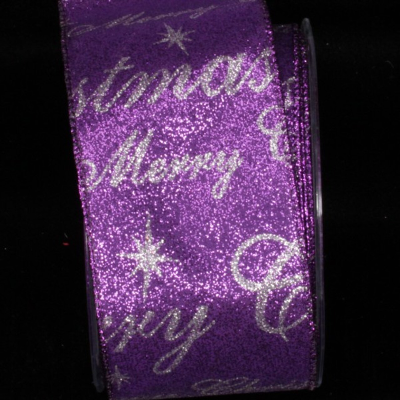 The Ribbon People Purple and Silver Merry Christmas Wired Craft Ribbon 2.5" x 20 Yards